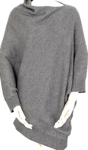 UNITED ARROWS JAPAN.  green label relaxing Grey Acrylic Wool Asymmetry Shiny Knit Sweater Mini Dress/Tunic