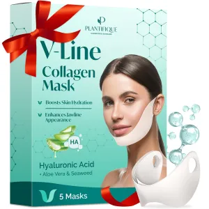 V-Line Collagen Mask for Face 5 PCS | Chin Strap for Women & Men | V Line Lifting Mask with Collagen and Hyaluronic Acid V Shape Face Tape Chin | Skin Firming