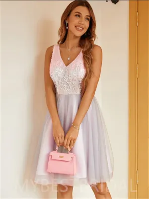 V-neck Sequin Short Homecoming Dresses, HDS0067
