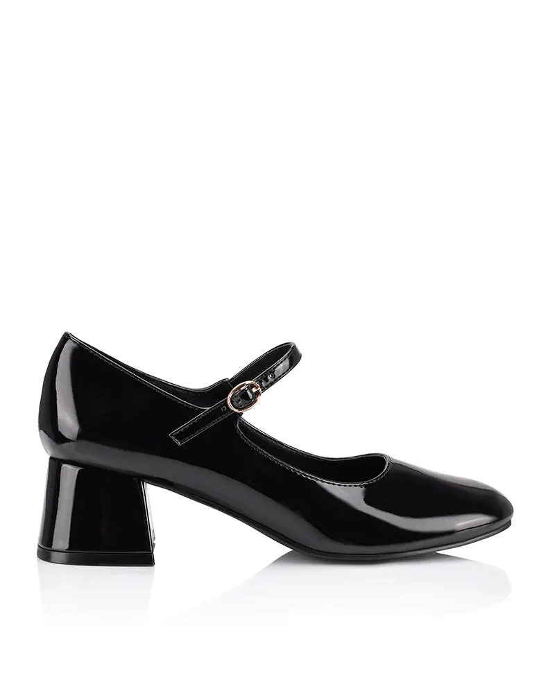 Verali Kenna Mary Jane Style Black Patent Block Heels
