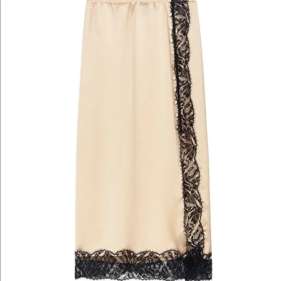Victoria's Secret L Side-button Lace Trim Slip Skirt  Satin NWT