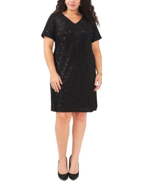 Vince Camuto Womens Plus Size V-Neck Short-Sleeve Sequin Dress 92522723