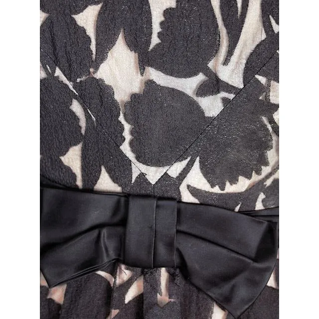 Vintage Black Burnout Nylon Chiffon Coctail Dress Drippy Sleeves 1960s