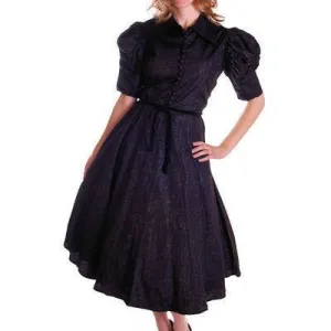 Vintage Black Moiré Dress Huge Sleeves Late  1930S 36-28-FREE