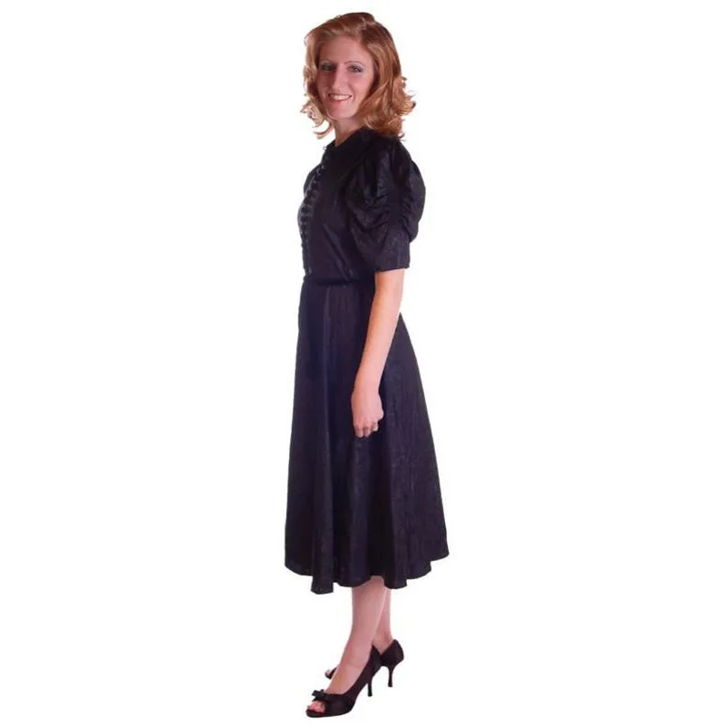 Vintage Black Moiré Dress Huge Sleeves Late  1930S 36-28-FREE