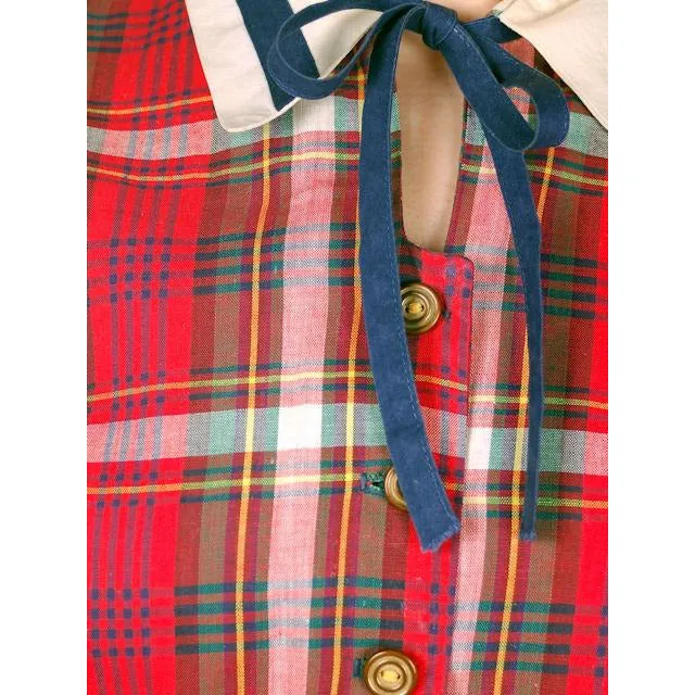 Vintage Dress Shirtdress Cotton Red/Navy Plaid 1940s Penneys 36-30-49