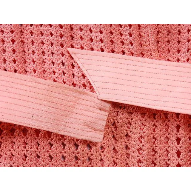 Vintage Peach Crocheted Knit Day Dress 1930s Size 6-8