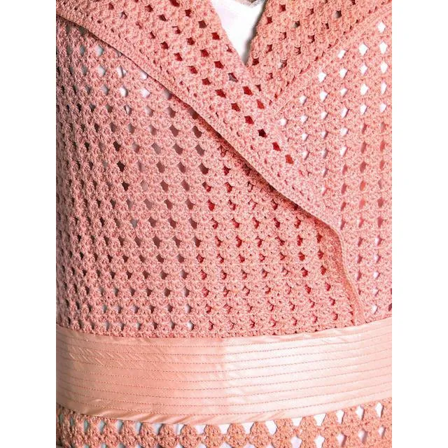 Vintage Peach Crocheted Knit Day Dress 1930s Size 6-8