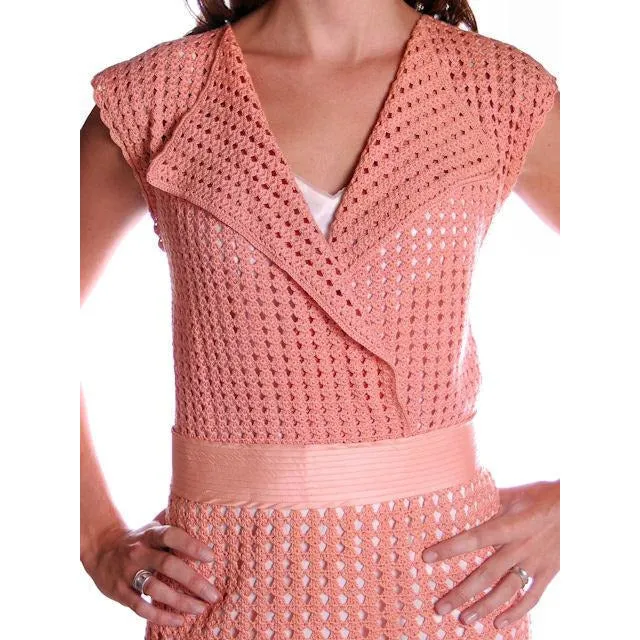 Vintage Peach Crocheted Knit Day Dress 1930s Size 6-8