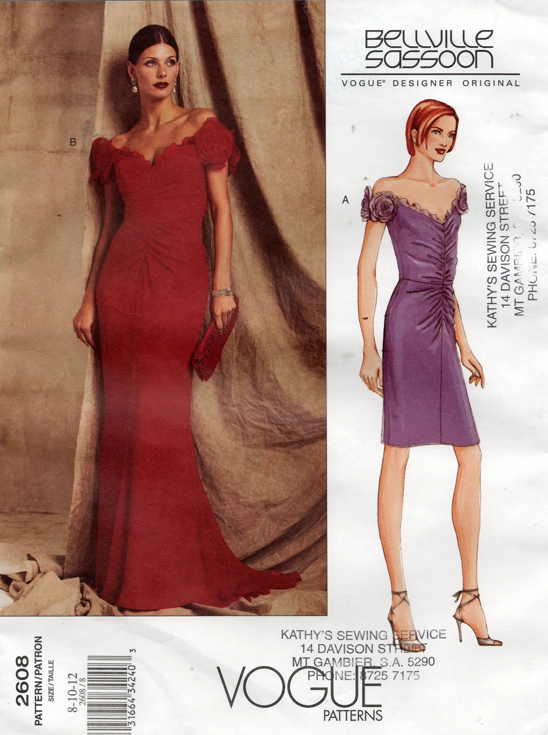 Vogue Designer Original 2608 BELLVILLE SASSOON Womens Ruched Evening Prom Formal Gown Out Of Print Sewing Pattern Size 8 - 12 UNCUT Factory Folded