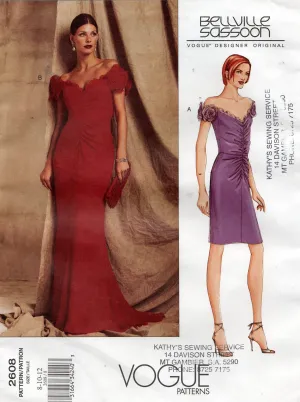 Vogue Designer Original 2608 BELLVILLE SASSOON Womens Ruched Evening Prom Formal Gown Out Of Print Sewing Pattern Size 8 - 12 UNCUT Factory Folded