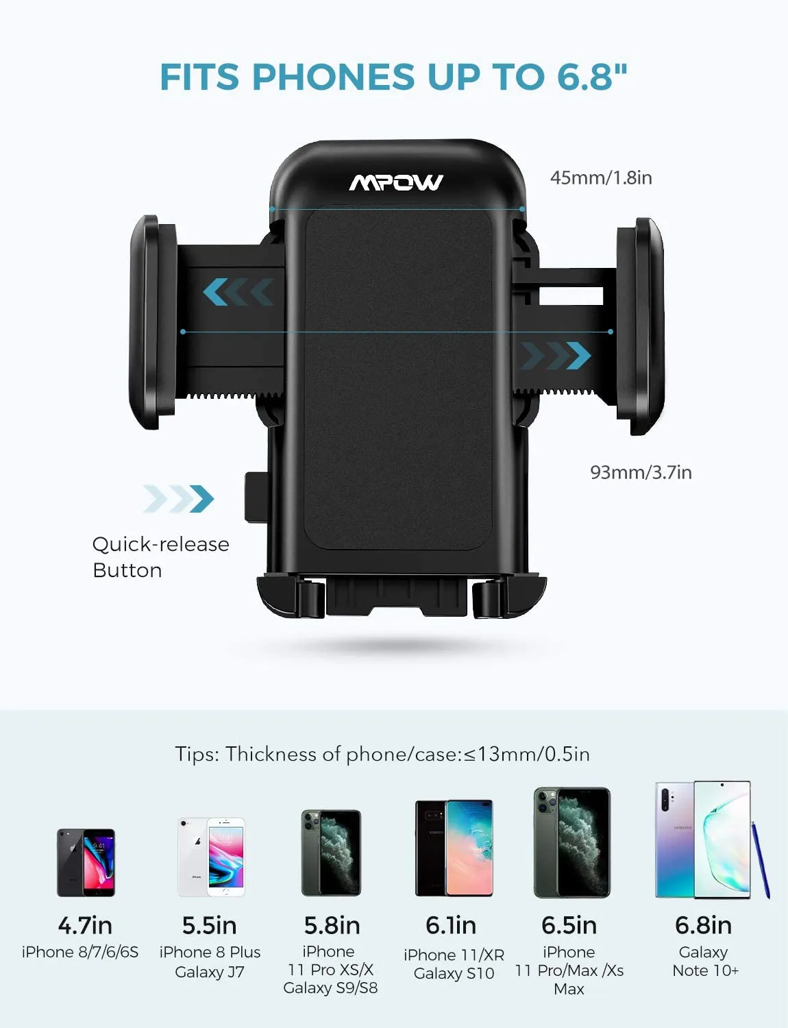 VOTED BEST DASH MOUNT FOR VLOGGERS! Mpow Car Phone Mount, Dashboard Windshield Car Phone Holder with Long Arm, Strong Sticky Gel Suction Cup, Anti-Shake Stabilizer