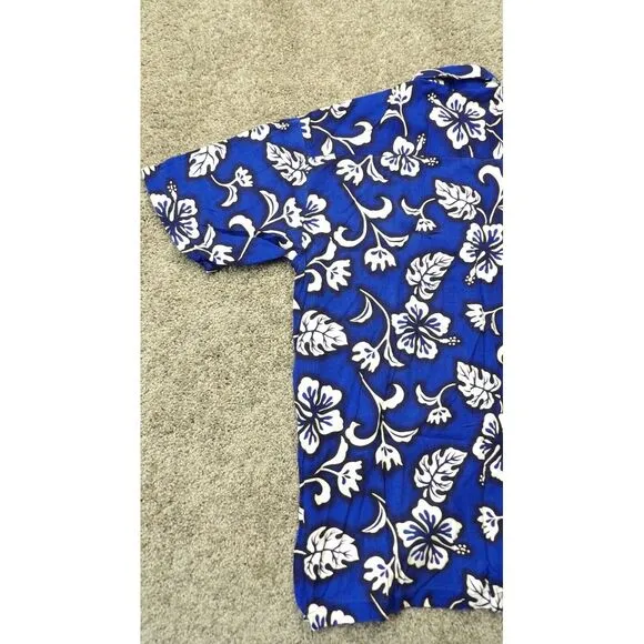Vtg Womens Hawaiian Blue Hibiscus 2 Piece Set Top &amp; Midi Dress Sz Med 90's Y2K