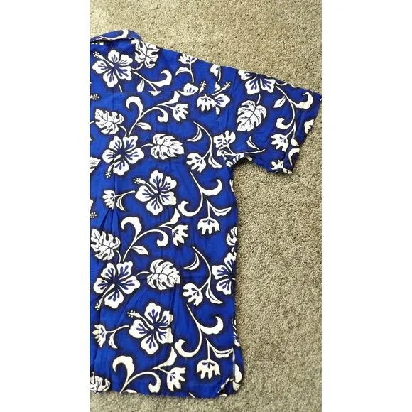 Vtg Womens Hawaiian Blue Hibiscus 2 Piece Set Top &amp; Midi Dress Sz Med 90's Y2K
