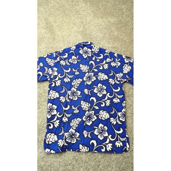 Vtg Womens Hawaiian Blue Hibiscus 2 Piece Set Top &amp; Midi Dress Sz Med 90's Y2K