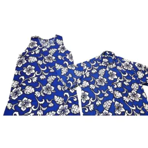 Vtg Womens Hawaiian Blue Hibiscus 2 Piece Set Top &amp; Midi Dress Sz Med 90's Y2K