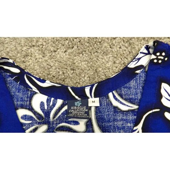 Vtg Womens Hawaiian Blue Hibiscus 2 Piece Set Top &amp; Midi Dress Sz Med 90's Y2K