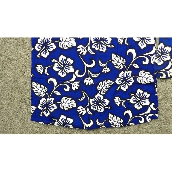 Vtg Womens Hawaiian Blue Hibiscus 2 Piece Set Top &amp; Midi Dress Sz Med 90's Y2K