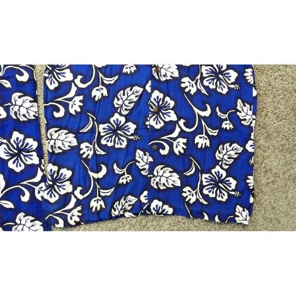 Vtg Womens Hawaiian Blue Hibiscus 2 Piece Set Top &amp; Midi Dress Sz Med 90's Y2K