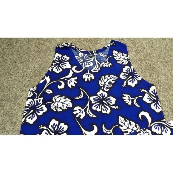 Vtg Womens Hawaiian Blue Hibiscus 2 Piece Set Top &amp; Midi Dress Sz Med 90's Y2K