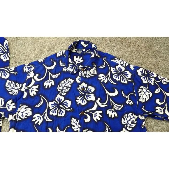 Vtg Womens Hawaiian Blue Hibiscus 2 Piece Set Top &amp; Midi Dress Sz Med 90's Y2K