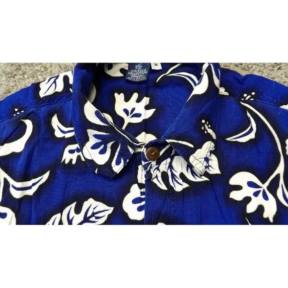 Vtg Womens Hawaiian Blue Hibiscus 2 Piece Set Top &amp; Midi Dress Sz Med 90's Y2K