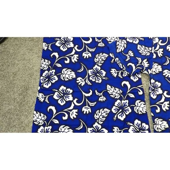 Vtg Womens Hawaiian Blue Hibiscus 2 Piece Set Top &amp; Midi Dress Sz Med 90's Y2K