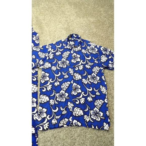 Vtg Womens Hawaiian Blue Hibiscus 2 Piece Set Top &amp; Midi Dress Sz Med 90's Y2K