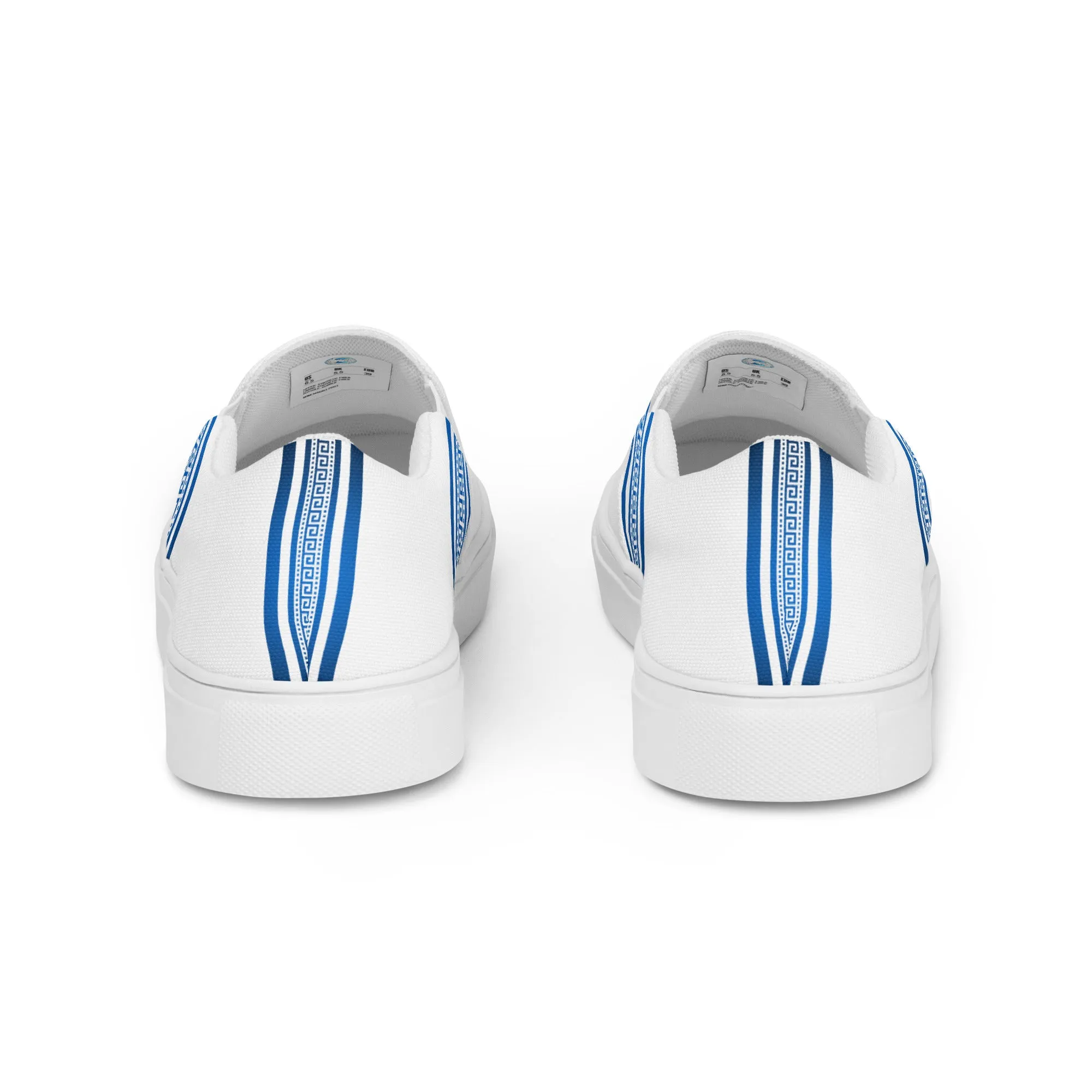 White Blue Greek Key Men’s slip-on canvas shoes