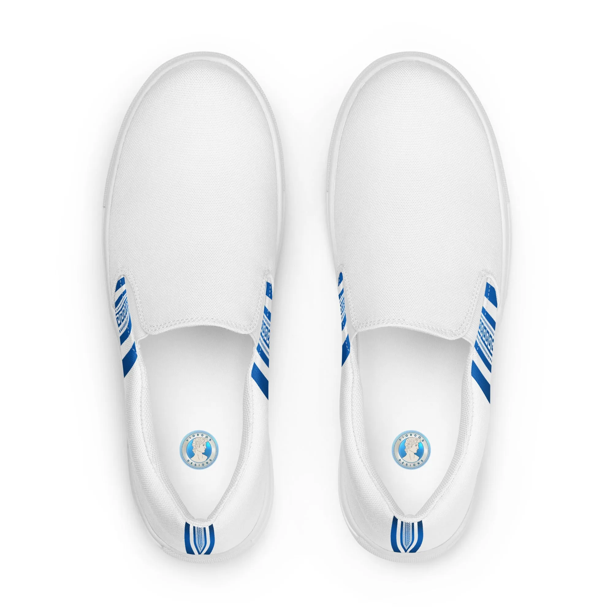White Blue Greek Key Men’s slip-on canvas shoes