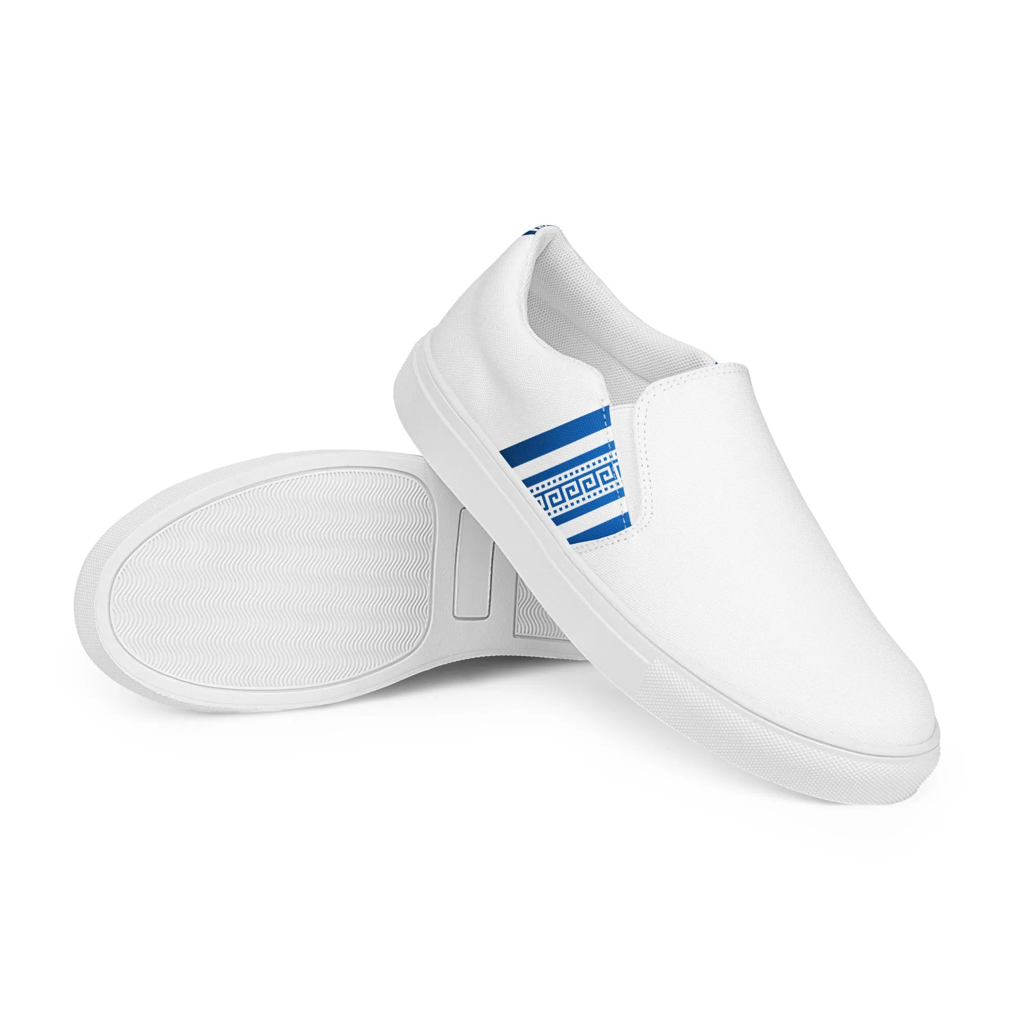 White Blue Greek Key Men’s slip-on canvas shoes