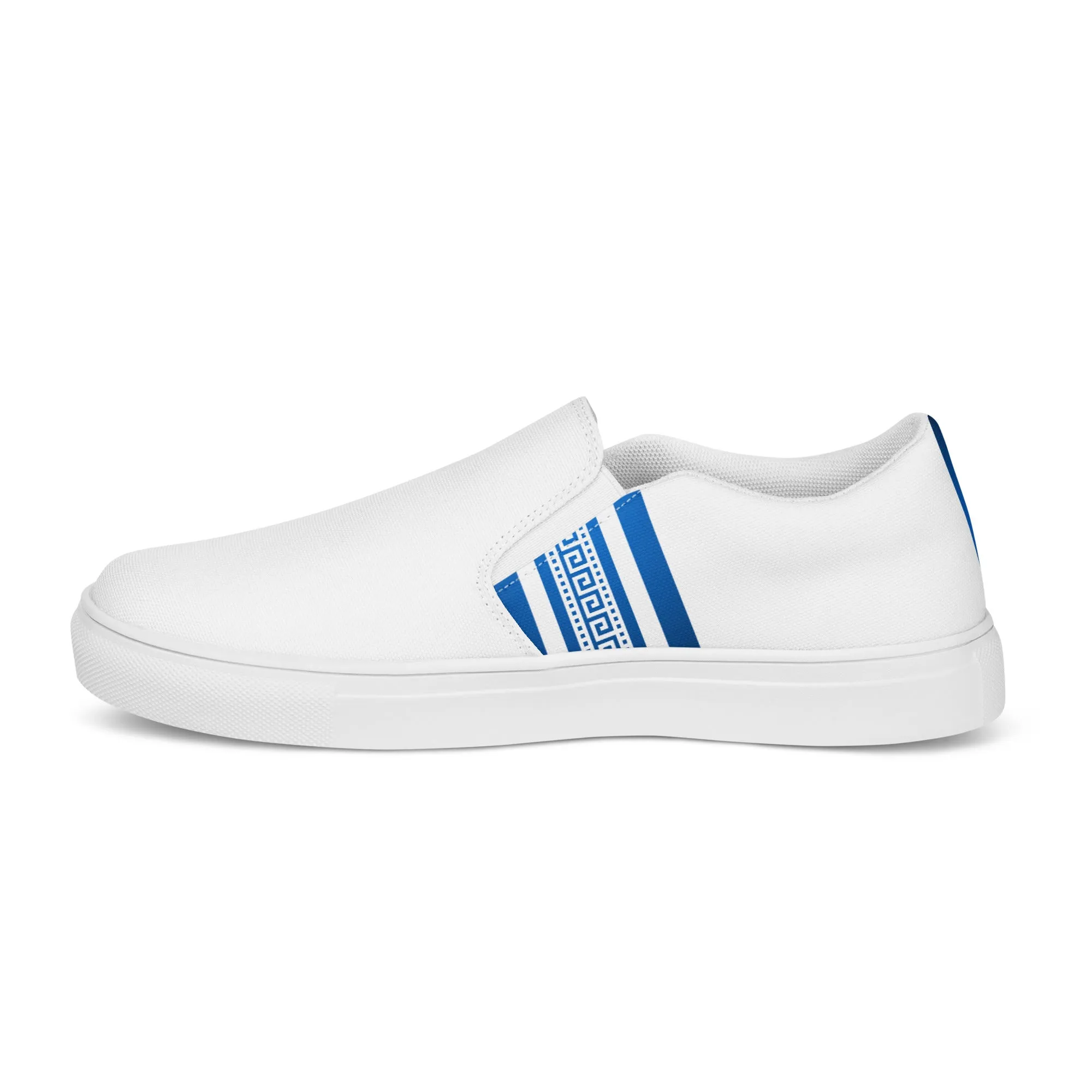 White Blue Greek Key Men’s slip-on canvas shoes