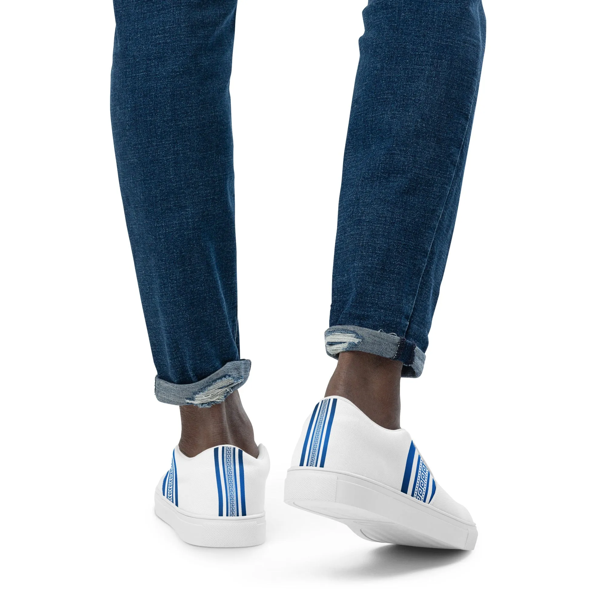 White Blue Greek Key Men’s slip-on canvas shoes