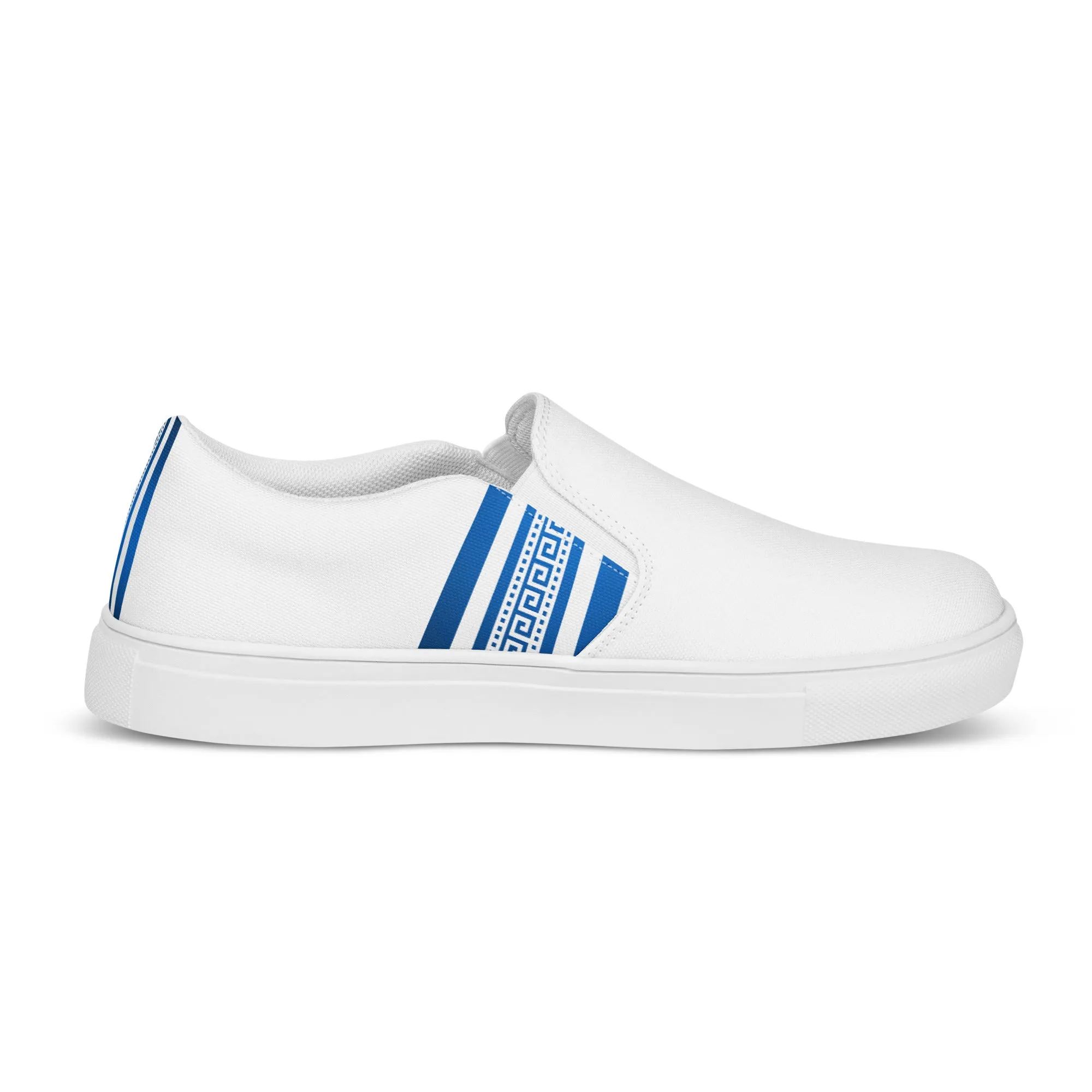 White Blue Greek Key Men’s slip-on canvas shoes