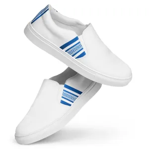 White Blue Greek Key Men’s slip-on canvas shoes