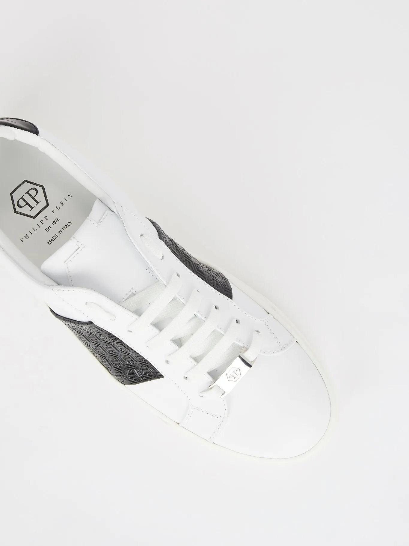 White Contrast Patch Leather Sneakers