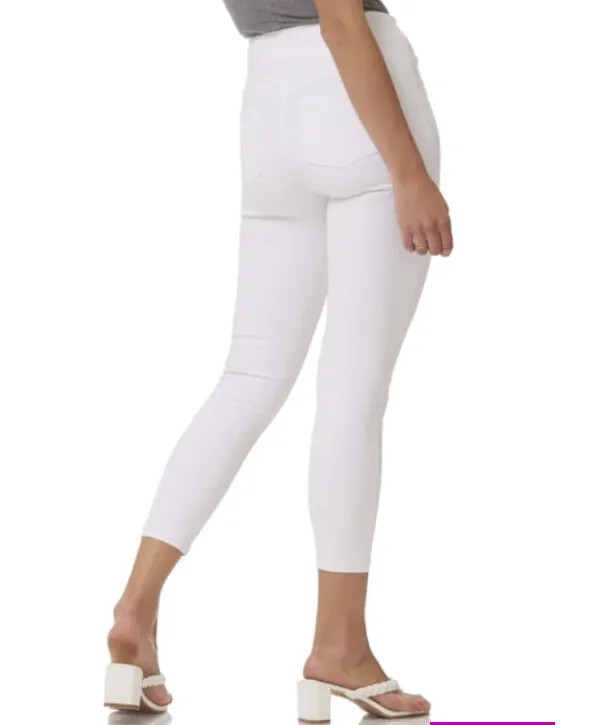 Wide Elastic Pull On Crop Jegging - White