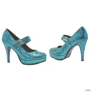 Women's Blue Glitter Mary Jane Shoes