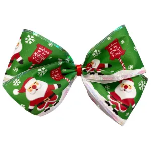 X-Large Green Santa Layered Hair Bow on Clippie