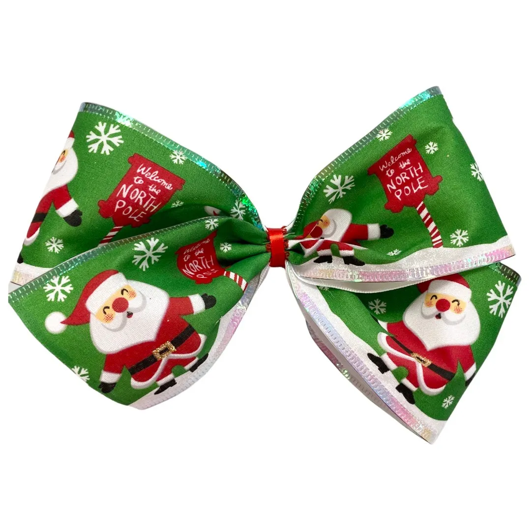 X-Large Green Santa Layered Hair Bow on Clippie