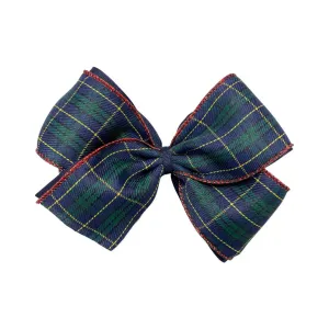 X-Large Navy Plaid Layered Hair Bow on Clippie