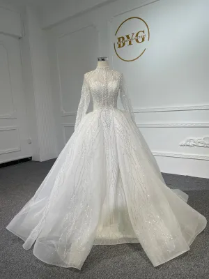 Z037- BYG Shiny stone with pearl beading mermaid wedding dress with detachable train